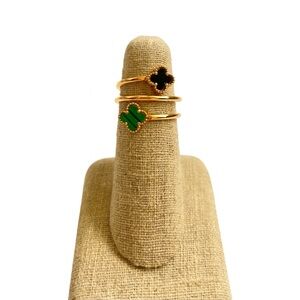 💢Sale💢 18k Real Gold plated Black Clover Ring with green